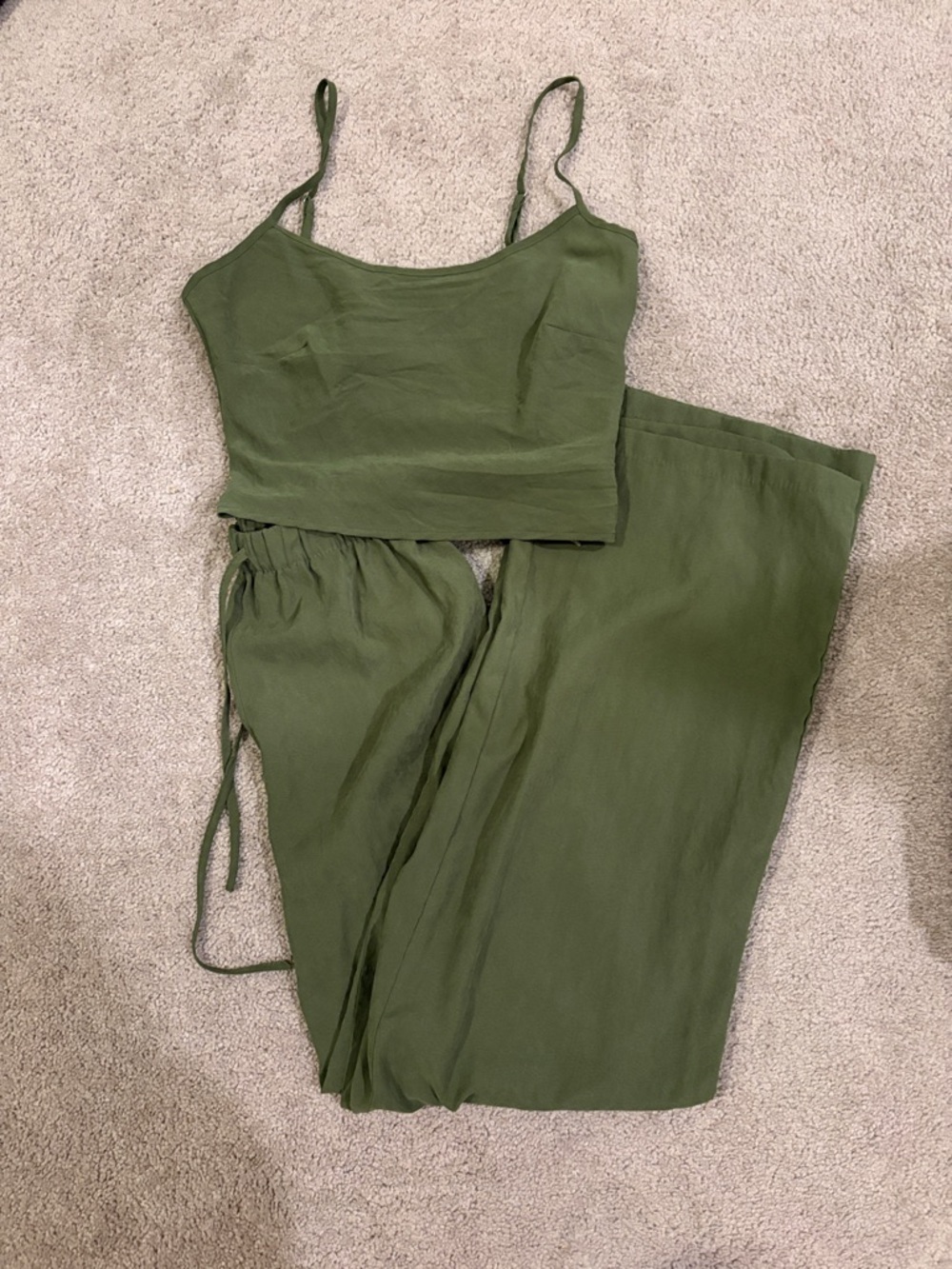 Olive Green Suede Women's Jumpsuit Set